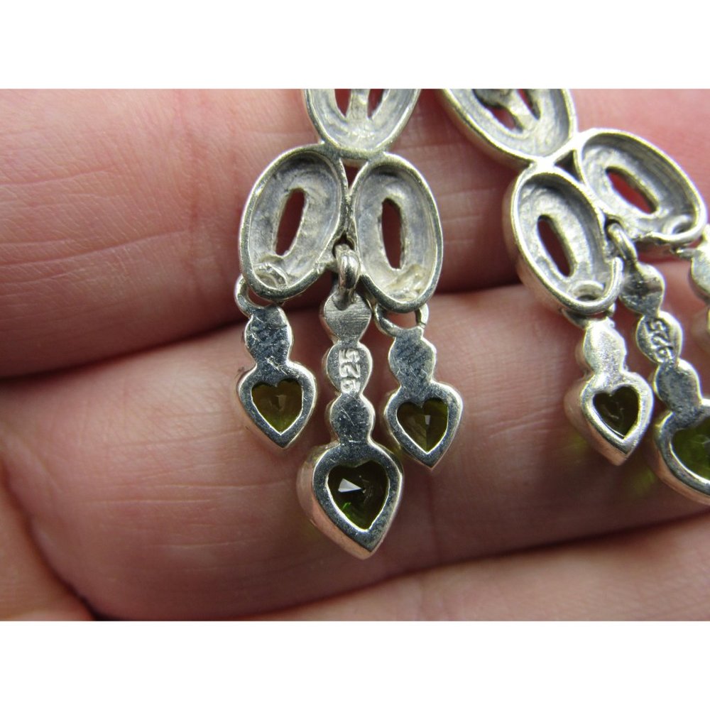 Sterling Silver Marcasite And Triple Heart Glass Gem Earrings Vintage Wedding - Picture 4 of 6